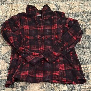 Eddie Bauer Women’s Red and Black Plaid Fleece Pullover